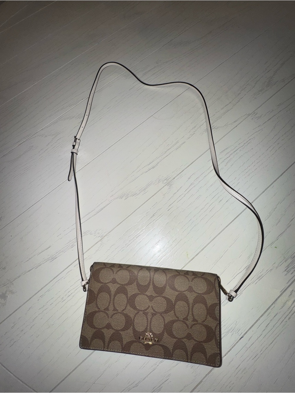 Coach Brown Signature Canvas Crossbody with Cream Strap